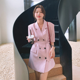韩版粉色西装连衣裙女春夏2025年新款气质小众高级感设计收腰裙子，女装连衣裙，浙宝289