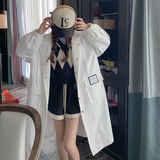 白色oversize连帽风衣外套女2025春秋新款韩版长款休闲高级感大衣，女装风衣，浙宝289