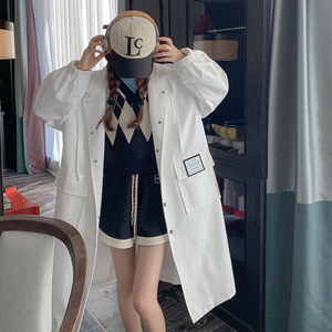 白色oversize连帽风衣外套女2025春秋新款韩版长款休闲高级感大衣图片