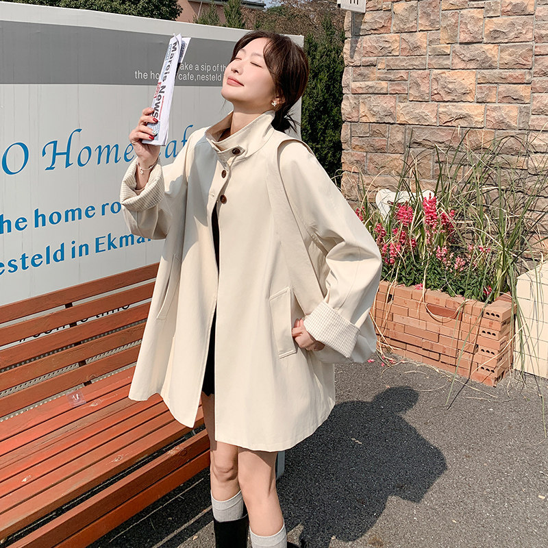 休闲风衣外套女春秋2025新款宽松设计感米杏色大衣高级感韩剧穿搭,女装风衣,浙宝289