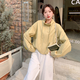 黄色休闲短款皮衣外套女春季2025新款韩版小个子宽松PU皮夹克上衣，女装皮衣，浙宝289