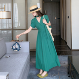 休闲气质绿色连衣裙女夏2025新款收腰减龄超火艺术感穿搭绝美长裙，商品下架区，浙宝289