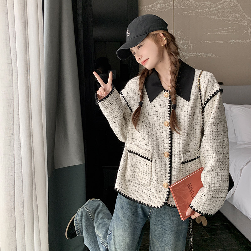 白色法式小香风外套2024新款女春秋高级感气质名媛小个子洋气上衣,女装短外套,浙宝289
