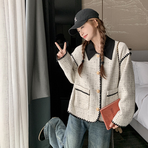 白色法式小香风外套2024新款女春秋高级感气质名媛小个子洋气上衣图片