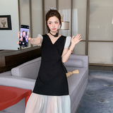 法式黑色拼接蕾丝连衣裙女夏2025新款独特漂亮今年流行巨好看长裙，女装连衣裙，浙宝289