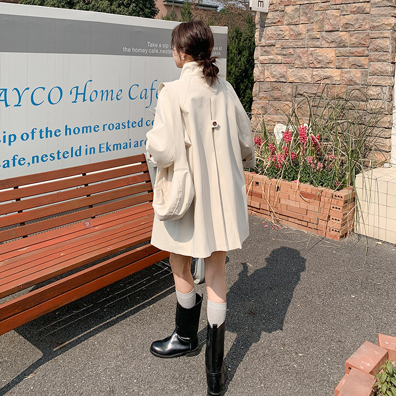 休闲风衣外套女春秋2025新款宽松设计感米杏色大衣高级感韩剧穿搭,女装风衣,浙宝289