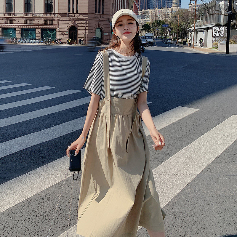 【现货】条纹背带裙两件套289-2260-P145控198，女装运动套装，浙宝289