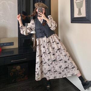 国风碎花裙马甲套装女2025春秋新款设计感甜美温柔气质裙子两件套