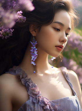 森系紫色花朵流苏耳环女时尚高级感耳钉2024春季新款轻奢气质耳饰