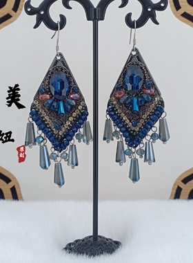 波西米亚复古民族风蓝色耳环手工饰品显脸瘦耳饰欧美长款耳坠