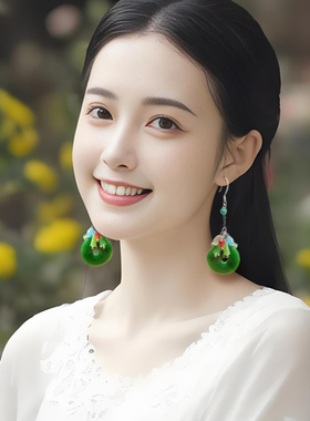 平安扣长款925纯银耳饰玉髓国风