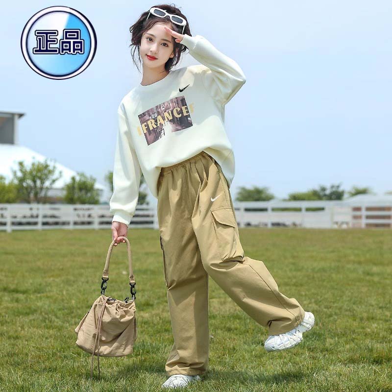官方正品NK女童工装裤春秋季套装2024新款儿童阔腿裤女孩大童卫衣
