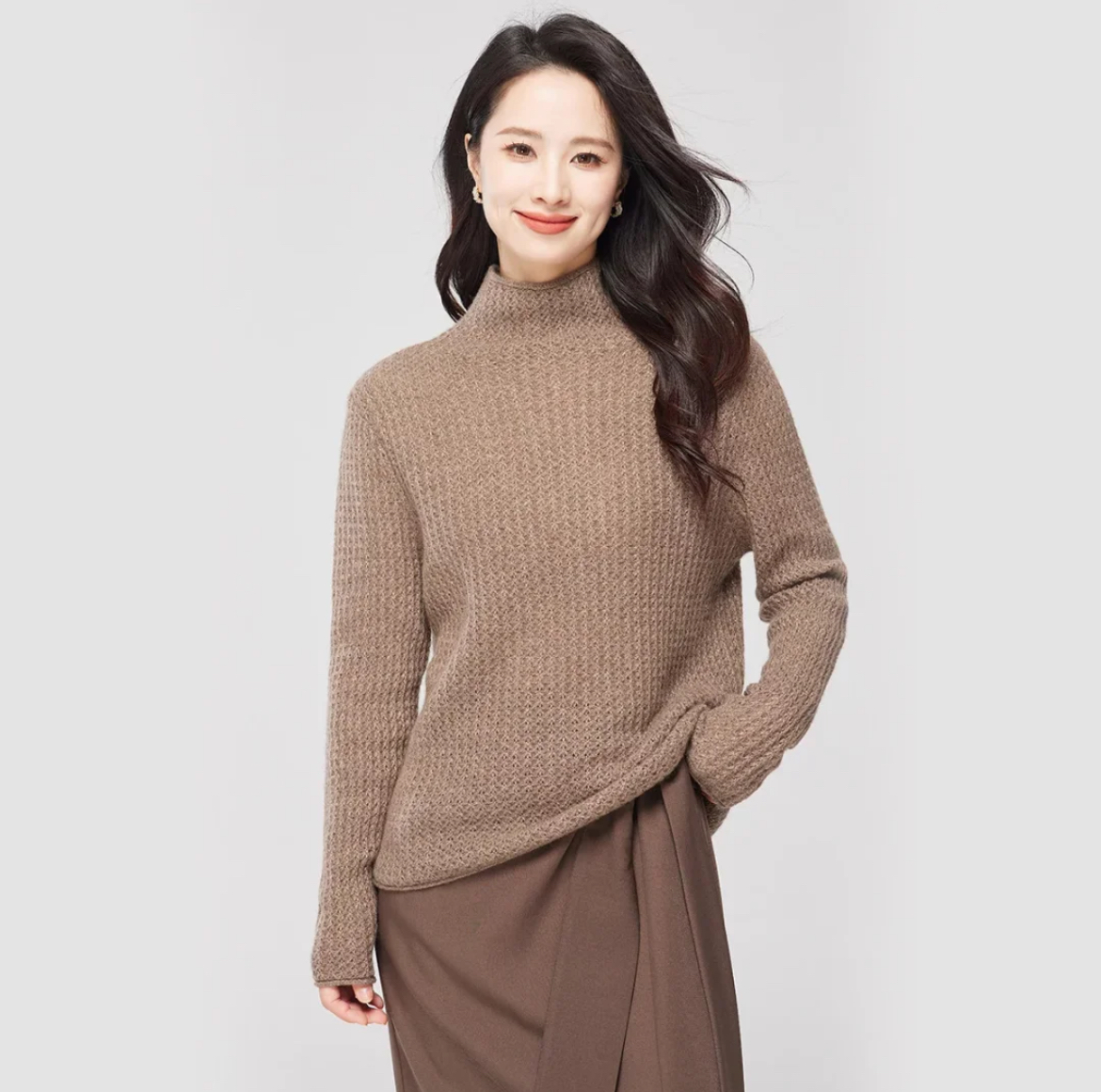 【小李专享】100%纯山羊绒高领百搭宽松镂空羊绒衫X458