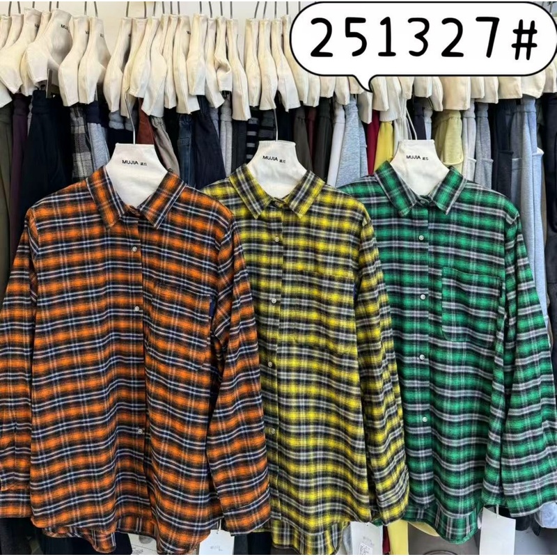 胖mm慵懒休闲风磨毛彩色格子衬衫