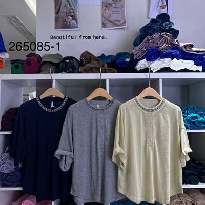 胖mm慵懒松弛风半扣套头短袖T恤