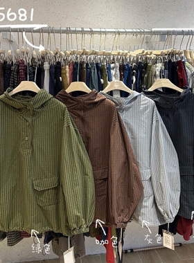 WE女装5681秋季韩版宽松大码胖mm休闲百搭慵懒风格子衬衫连帽卫衣