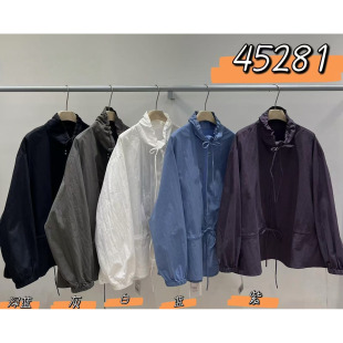 胖mm休闲慵懒松弛风抽绳收腰立领外套 宽松大码 WE女45281秋季 韩版