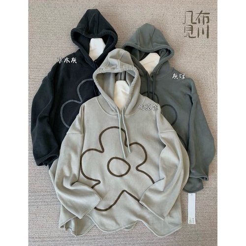 慵懒松弛风花朵不规则连帽卫衣