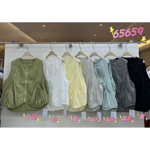 WE女65659夏季韩版宽松大码胖mm慵懒休闲风百搭圆领褶皱马甲外套