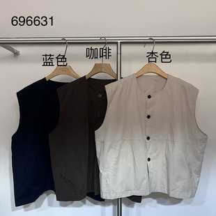 胖mm休闲慵懒风圆领工装 印木696631秋季 宽松大码 新款 百搭马甲 韩版