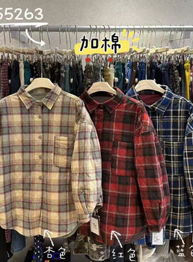 胖mm休闲风复古格子加棉衬衫外套