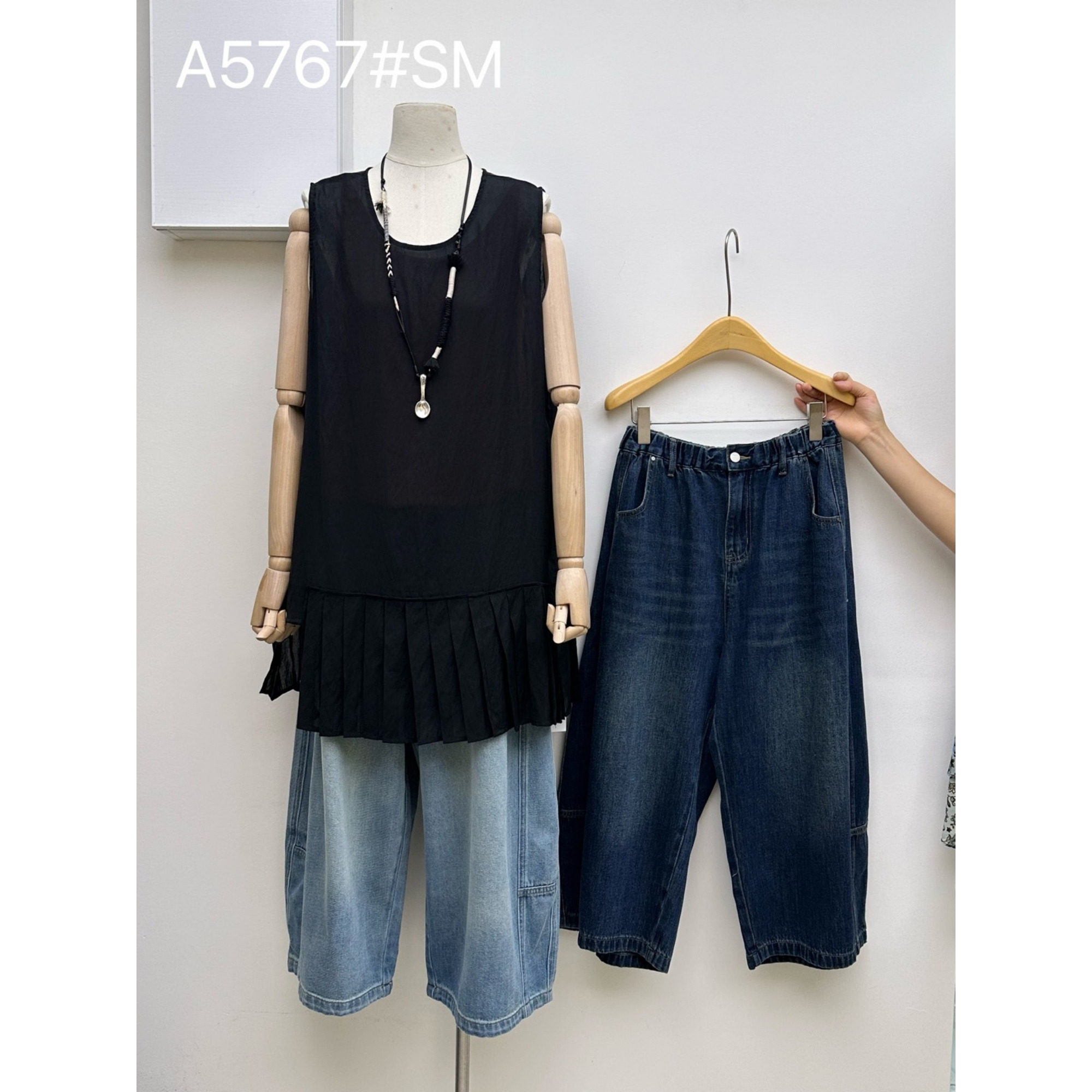 幕茄女A5767夏季韩版宽松大码胖mm慵懒休闲风高腰复古七分牛仔裤