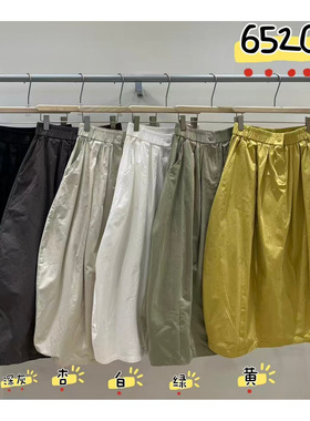 WE女装65209春季韩版宽松大码胖mm慵懒松弛风百搭高腰花苞半身裙