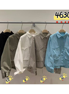 WE女装46308春季韩版宽松大码胖mm慵懒休闲风大口袋长袖衬衫外套