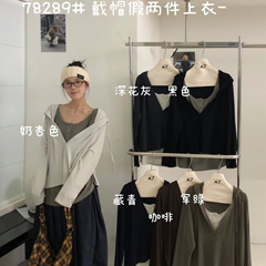大7女78289秋韩版宽松大码胖mm慵懒休闲风百搭连帽假两件T恤上衣