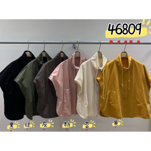 胖mm慵懒休闲风立领抽绳无袖 宽松大码 马甲外套 韩版 WE女46809春季