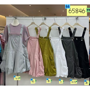 We女65846夏季韩版宽松大码胖mm慵懒休闲风工装抽绳花苞背带短裤