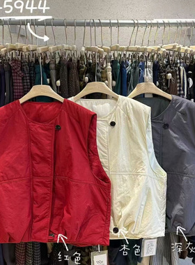 WE女45944秋冬韩版宽松大码胖mm慵懒松弛风圆领扣子设计棉服马甲