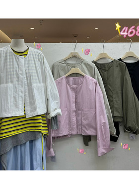WE女46821春季韩版宽松大码胖mm慵懒休闲风百搭圆领短款衬衫外套