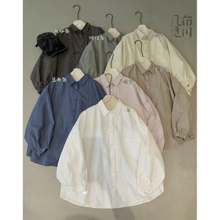 几布见川826554冬季韩版宽松大码胖mm慵懒休闲叠穿翻领灯笼袖衬衫