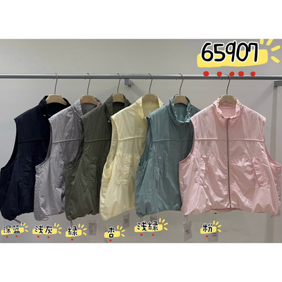 胖mm休闲风简约立领抽绳马甲外套