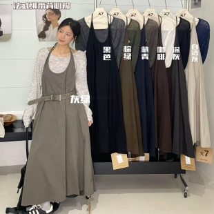 大7女装60205秋季韩版宽松大码胖mm慵懒松弛风法式绑带背心连衣裙