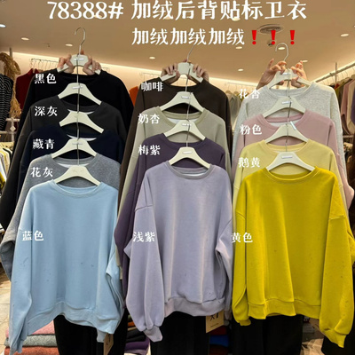 胖mm休闲风圆领加绒后背贴标卫衣