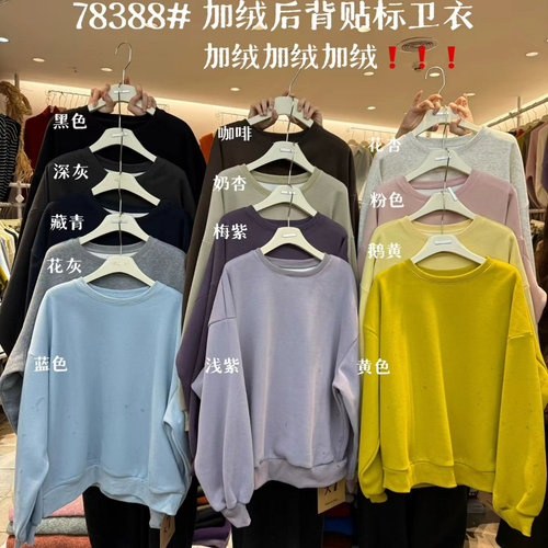 胖mm休闲风圆领加绒后背贴标卫衣