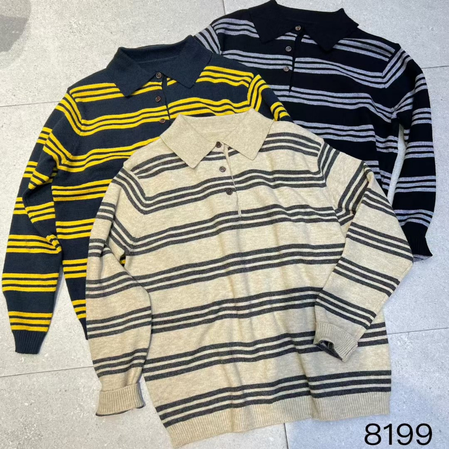 胖mm休闲简约POLO领条纹针织毛衣