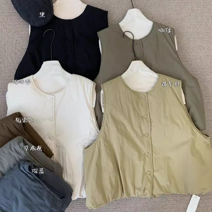 百搭慵懒风叠穿圆领棉服马甲外套