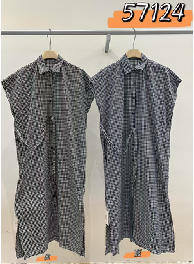 WE女装57124夏季新款韩版宽松大码胖mm休闲慵懒风格子衬衫连衣裙