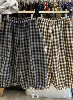 WE女454107冬季韩版宽松大码胖mm休闲风复古格子加绒收脚阔腿长裤