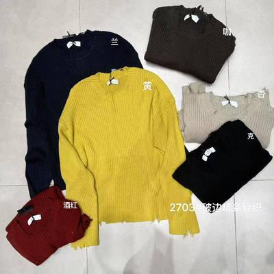 胖mm休闲慵懒松弛破边针织衫毛衣