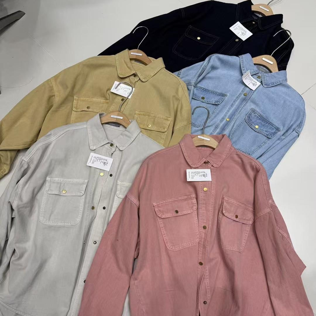 胖mm休闲慵懒风彩色牛仔衬衫外套图片