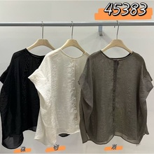 WE女45383夏季韩版宽松大码胖mm休闲慵懒风薄款防晒短袖圆领衬衫