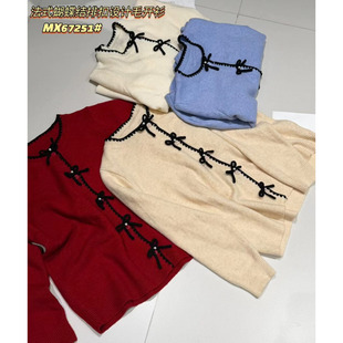 沐熙女67251早春韩版宽松大码胖mm慵懒风蝴蝶结排扣针织毛衣开衫