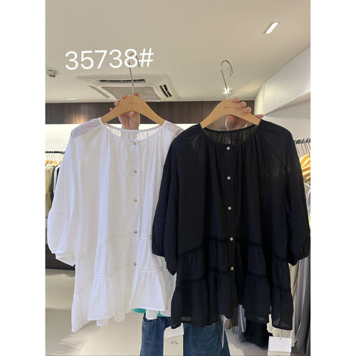 胖mm慵懒松弛圆领短袖娃娃衫上衣