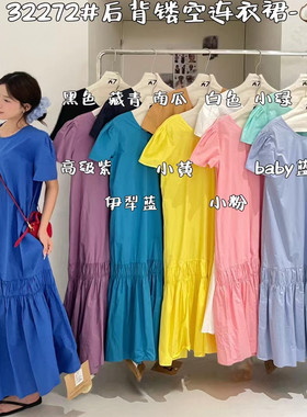 大7女装32272夏季新款韩版宽松大码胖mm休闲慵懒风后背镂空连衣裙