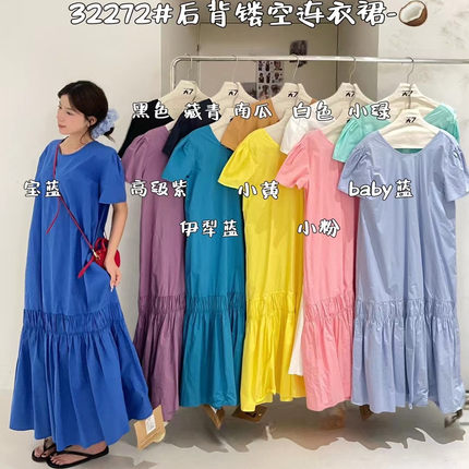 大7女装32272夏季新款韩版宽松大码胖mm休闲慵懒风后背镂空连衣裙