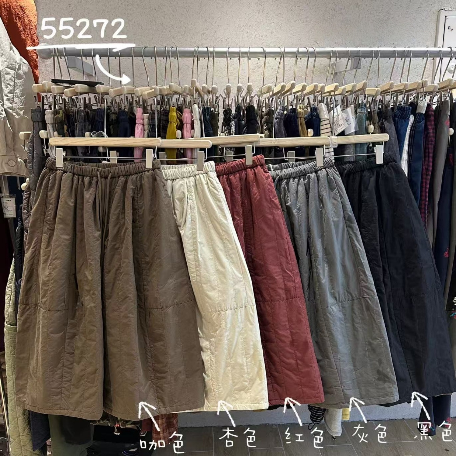 休闲高腰抽绳直筒阔腿棉裤八分裤